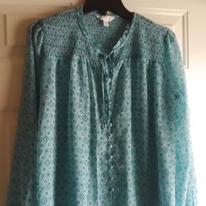 Women's Time and Tru Aqua Print Blouse Size 4/6